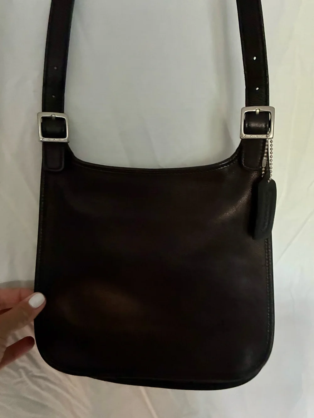 Coach black Leather Messenger Bag with Silver Hardware